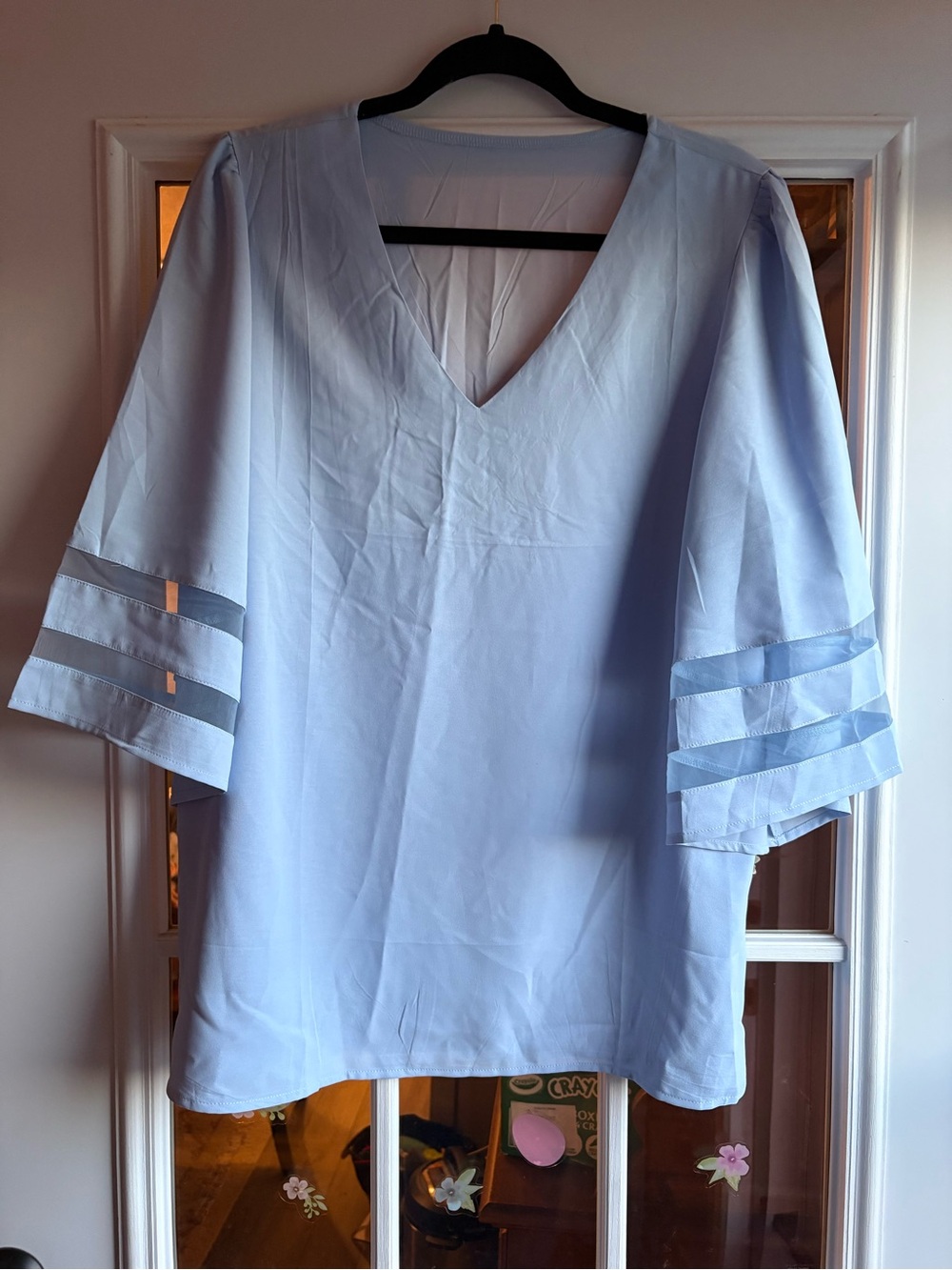 Light Blue V-Neck Women’s Blouse